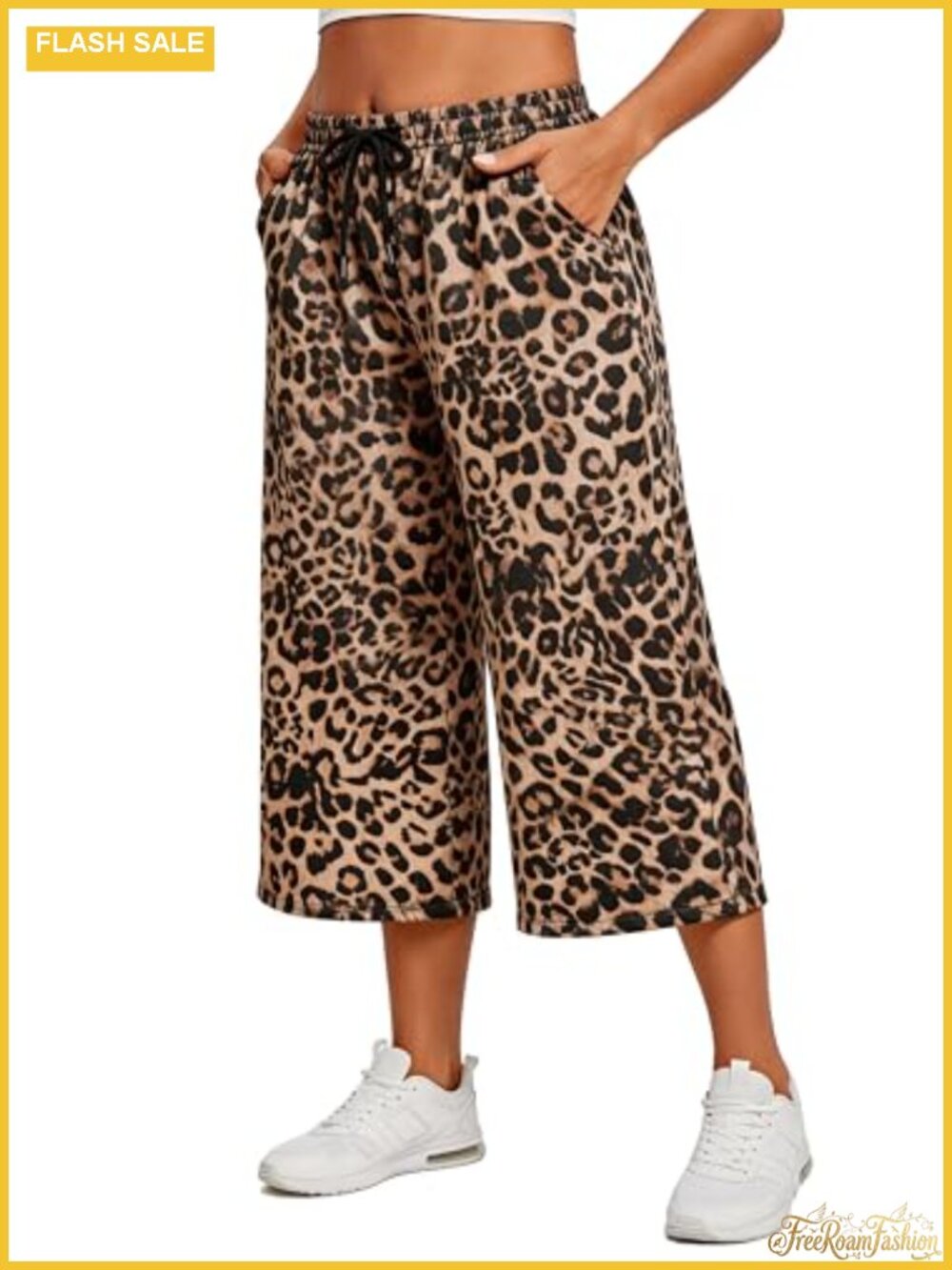 Plus Size Capri Pants High Waist Wide Leg Yoga Cropped Lounge Pockets